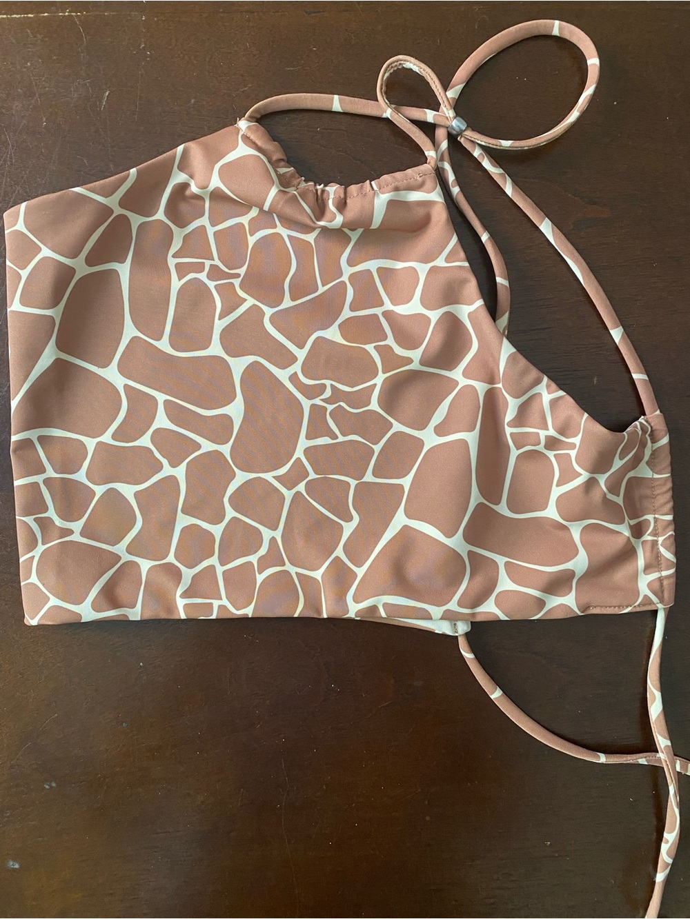 Giraffe Print One Shoulder Bikini Top - Beige & White